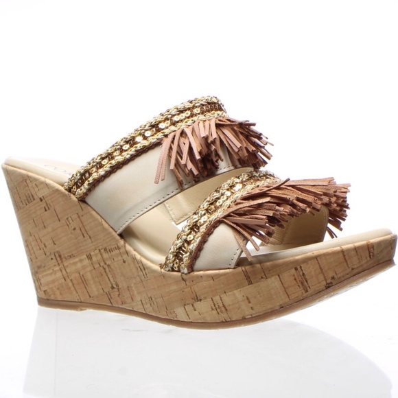 MADE IN ITALY - CORDANI Beige Leather Wedge Platform Sandals Womens summer mules - Picture 5 of 5